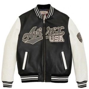 Avirex Black Leather Varsity Jacket Size S